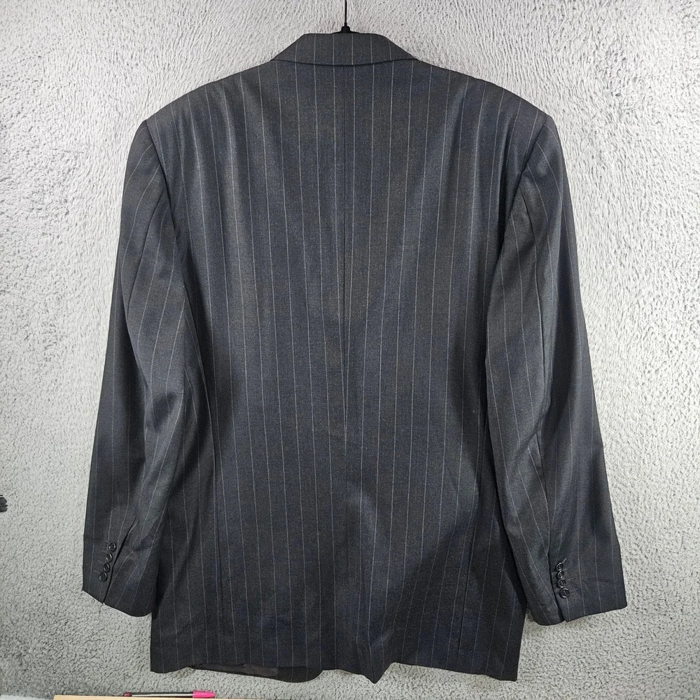 Canali Mens Pinstripe‎ Wool Suit Jacket Blazer Charcoal Grey 3 Button Italy 48R